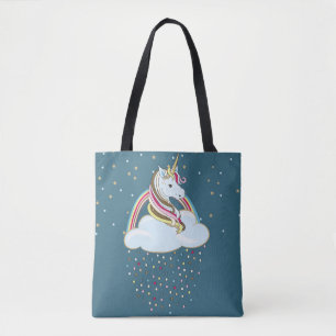 Vintages Einhorn: Regenbogenwolken-Illustration Tasche