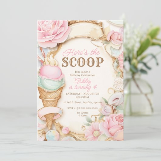 Vintages Eis in Pastellfarben Einladung (Stehend Vorderseite)