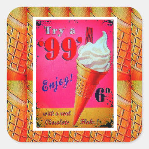 Vintages Eisdielen, rosa orange Quadratischer Aufkleber