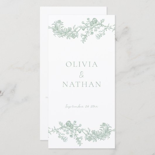 Vintages Elegance-Grünen-Hochzeitsprogramm (Vorne/Hinten)