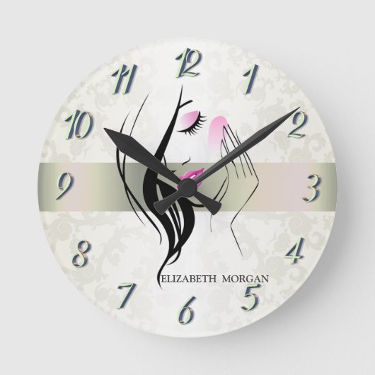 Vintages Elegant, Chic, Spitzen, Girl-Silhouette Runde Wanduhr (Vorderseite)