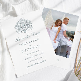 Vintages Elegant Dusty Blue Foto Save the Date Einladung