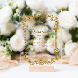 Vintages Elegant Ivory White Gold Tiara Quinceaner Acryleinladungen