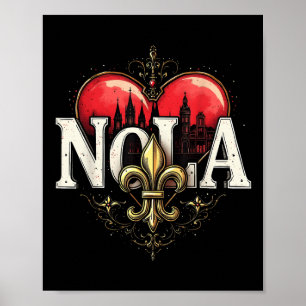 Vintages Elegant Nola Fleur-de-lis Herz Nola Stron Poster