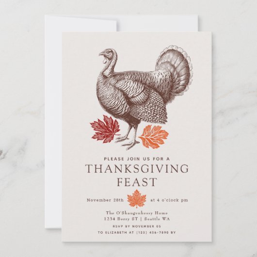 Vintages Elegant Türkei Herbstleaf Erntedank Einladung (Vorderseite)
