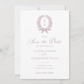 Vintages Elegant Verlassen Wappen Monogramm Save t Einladung (Vorderseite)