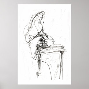 Vintages Elegantes Altes Gramophon Sketch - Premiu Poster