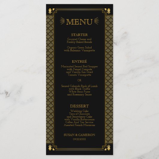 Vintages elegantes Art Deco Menükarte (Vorderseite)