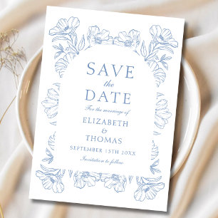 Vintages Elegantes Blau und Weiße Blüte Save The Date