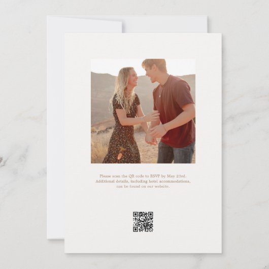 Vintages elegantes Foto Beige Hochzeit Einladung (Rückseite)