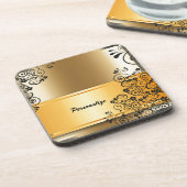 Vintages elegantes Gold Banner Personalisiert Getränkeuntersetzer (Linke Seite)