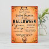 Vintages elegantes gotisches Halloween-Kostüm-Part Einladung (Stehend Vorderseite)
