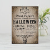 Vintages elegantes gotisches Halloween-Kostüm-Part Einladung (Stehend Vorderseite)