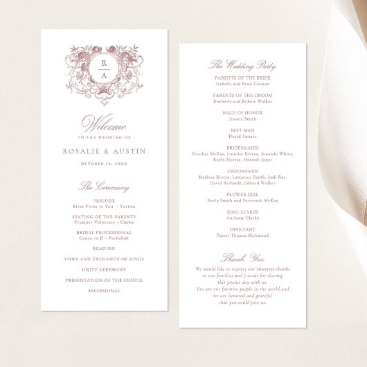 Vintages elegantes Leafy Wappen Hochzeit Programm