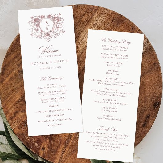 Vintages elegantes Leafy Wappen Hochzeit Programm