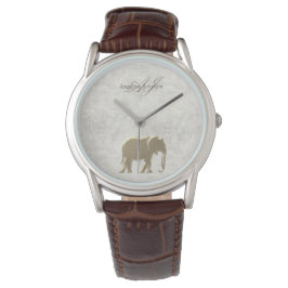 Vintages elegantes Marmorgold Elefant Mit Monogram Armbanduhr