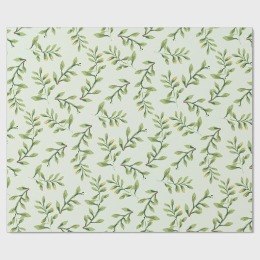 Vintages elegantes niedliches Grün-Blätter Geschenkpapier (Flach)