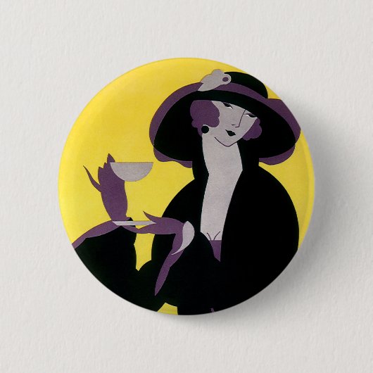 Vintages elegantes Party "Drinking Afternoon Tea" Button (Vorderseite)