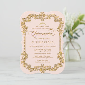 Vintages Elegantes Rosa Gold Tiara Quinceanera Einladung