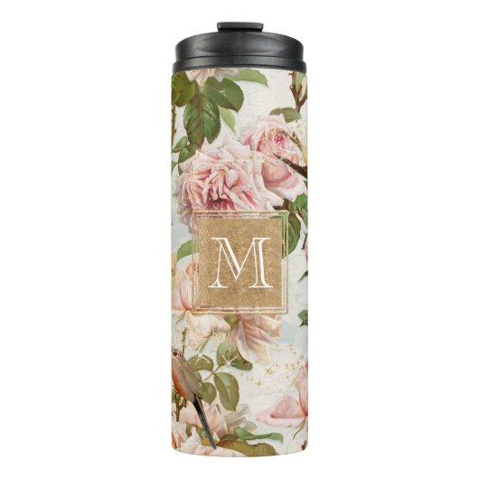 Vintages, elegantes rosa Rosenholz-Monogramm Thermosbecher (Vorderseite)