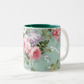 Vintages elegantes rosa Rote Rosen-Muster Zweifarbige Tasse (VorderseiteRechts)