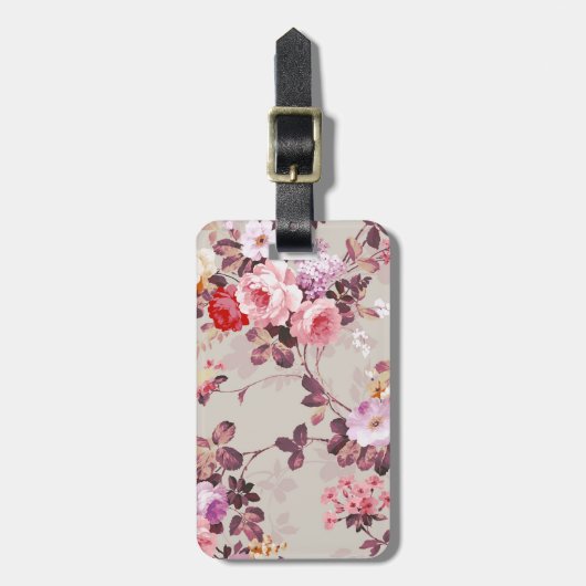 Vintages elegantes rosarotes lila Rosen-Muster Gepäckanhänger (Vorderseite vertikal)