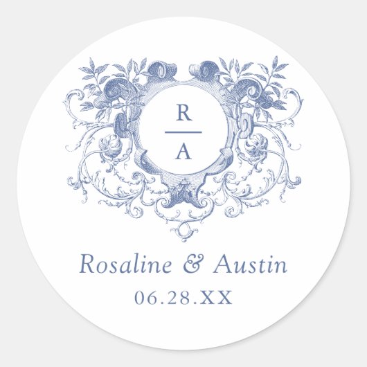 Vintages elegantes Wappen mit Blumenblättern Hochz Runder Aufkleber (Vorderseite)