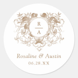 Vintages elegantes Wappen mit Blumenblättern Hochz Runder Aufkleber