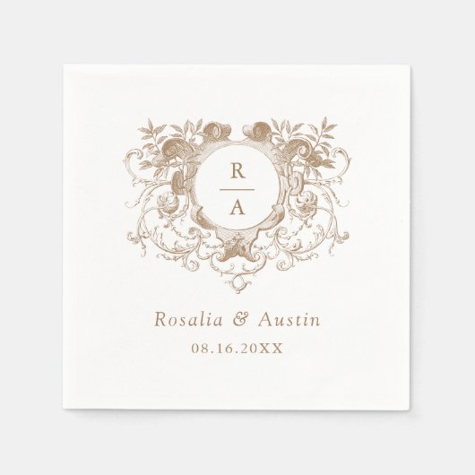 Vintages elegantes Wappen mit Blumenblättern Hochz Serviette (Vorderseite)