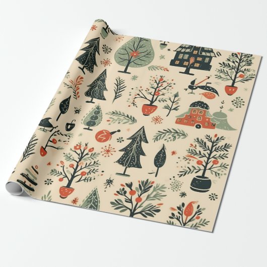 Vintages elegantes Weihnachtsmuster-Papier Geschenkpapier (Ungerollt)