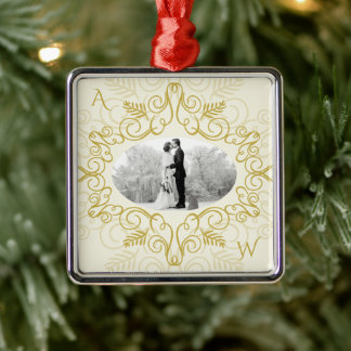 Vintages Elfenbein-Deko-Rahmen-festes Foliage-Foto Ornament Aus Metall