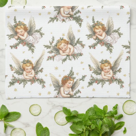 Vintages Engelmuster Geschirrtuch (Gefaltet)