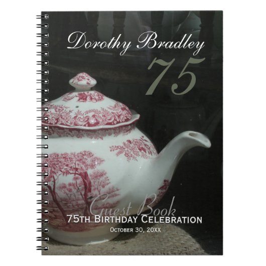 Vintages Englisch Teapot 75. Geburtstag Gästebuch Notizblock (Vorderseite)