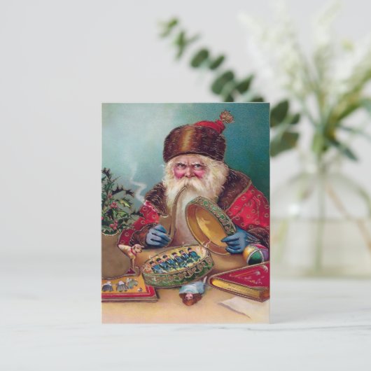 Vintages Engry Smoking Weihnachtskarte Postkarte (Stehend Vorderseite)