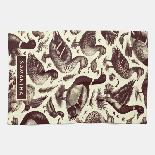 Vintages Enten- und Gänsemuster Geschirrtuch (Horizontal)