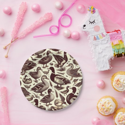 Vintages Enten- und Gänsemuster Pappteller (Party)