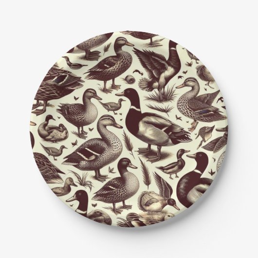 Vintages Enten- und Gänsemuster Pappteller (Vorderseite)