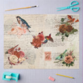Vintages Ephemera Bird Fall Blume Skript Entpackun Seidenpapier (Basteln)