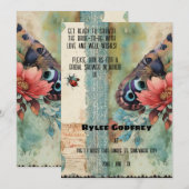 Vintages Ephemera Blue Butterfly Brautparty Einladung (Vorne/Hinten)