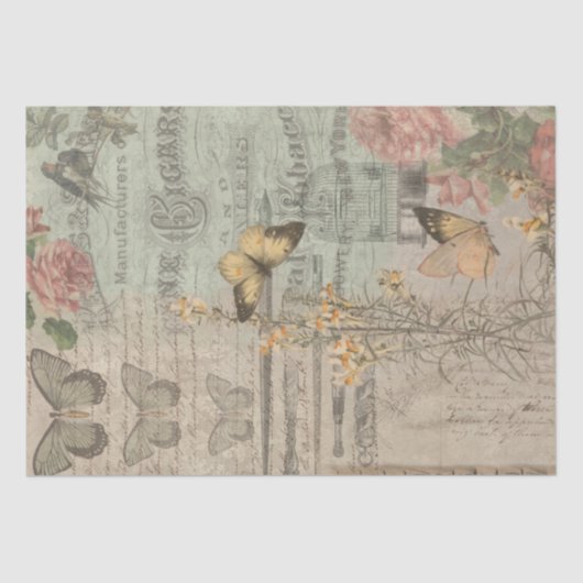 Vintages Ephemera & Butterflies Shabby Chic Seidenpapier (Vorderseite)