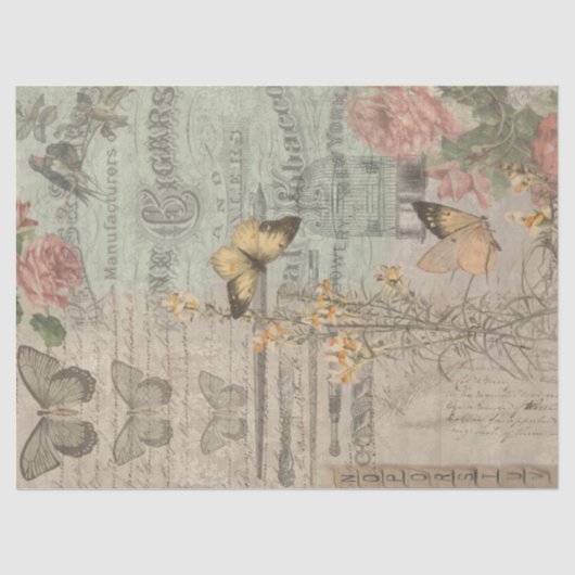 Vintages Ephemera & Butterfly-Shabby Chic Seidenpapier (Vorderseite)