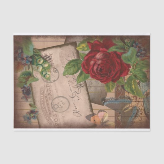 Vintages Ephemera Collage Shabby Chic Entdeckungsr Seidenpapier (Vorderseite)