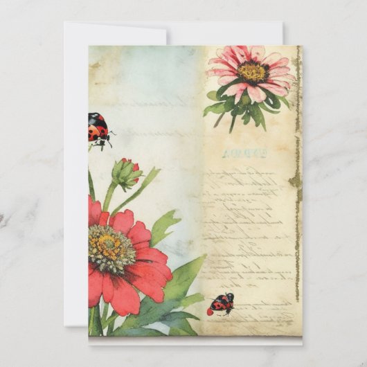 Vintages Ephemera Red Zinnias Brautparty Einladung (Rückseite)