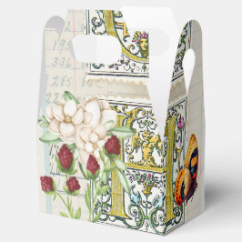 Vintages Ephemerdesign mit Blume und Schmetterling Geschenkschachtel