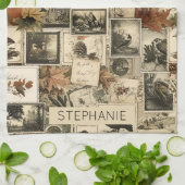 Vintages Ephemerollage | Rustikale Vögel (2) Geschirrtuch (Gefaltet)