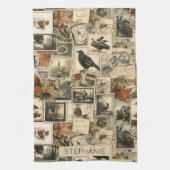 Vintages Ephemerollage | Rustikale Vögel (2) Geschirrtuch (Vertikal)