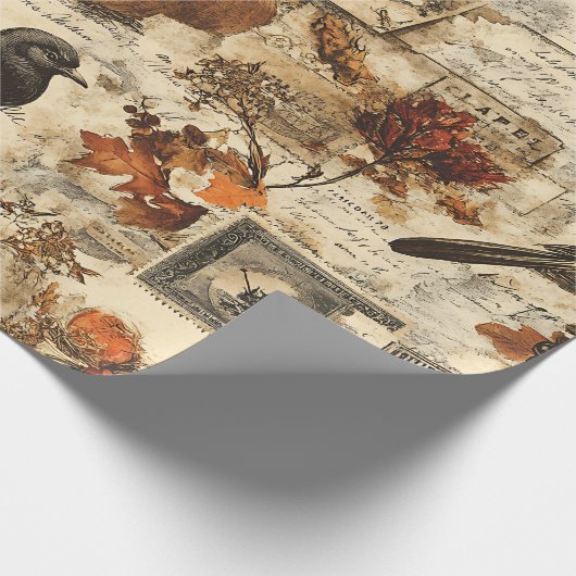 Vintages Ephemerollage | Rustikale Vögel Geschenkpapier (Ecke)