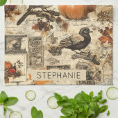 Vintages Ephemerollage | Rustikale Vögel Geschirrtuch (Gefaltet)