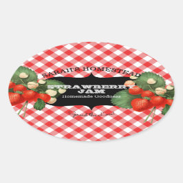 Vintages Erdbeeretikett Obst Konservierung Gingham Ovaler Aufkleber
