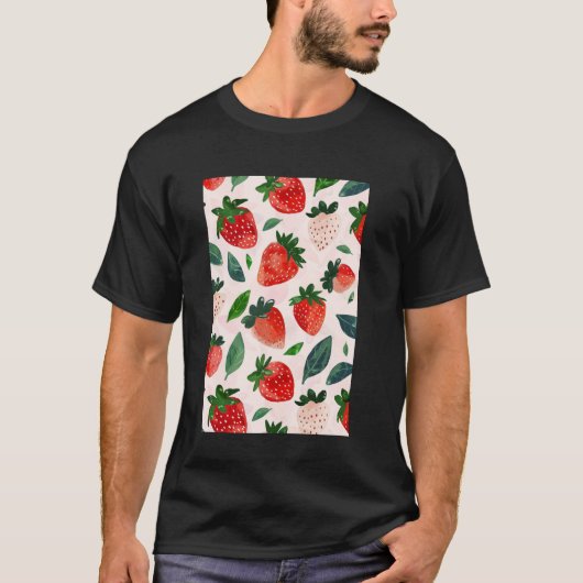 Vintages Erdbeermuster Art T-Shirt (Vorderseite)